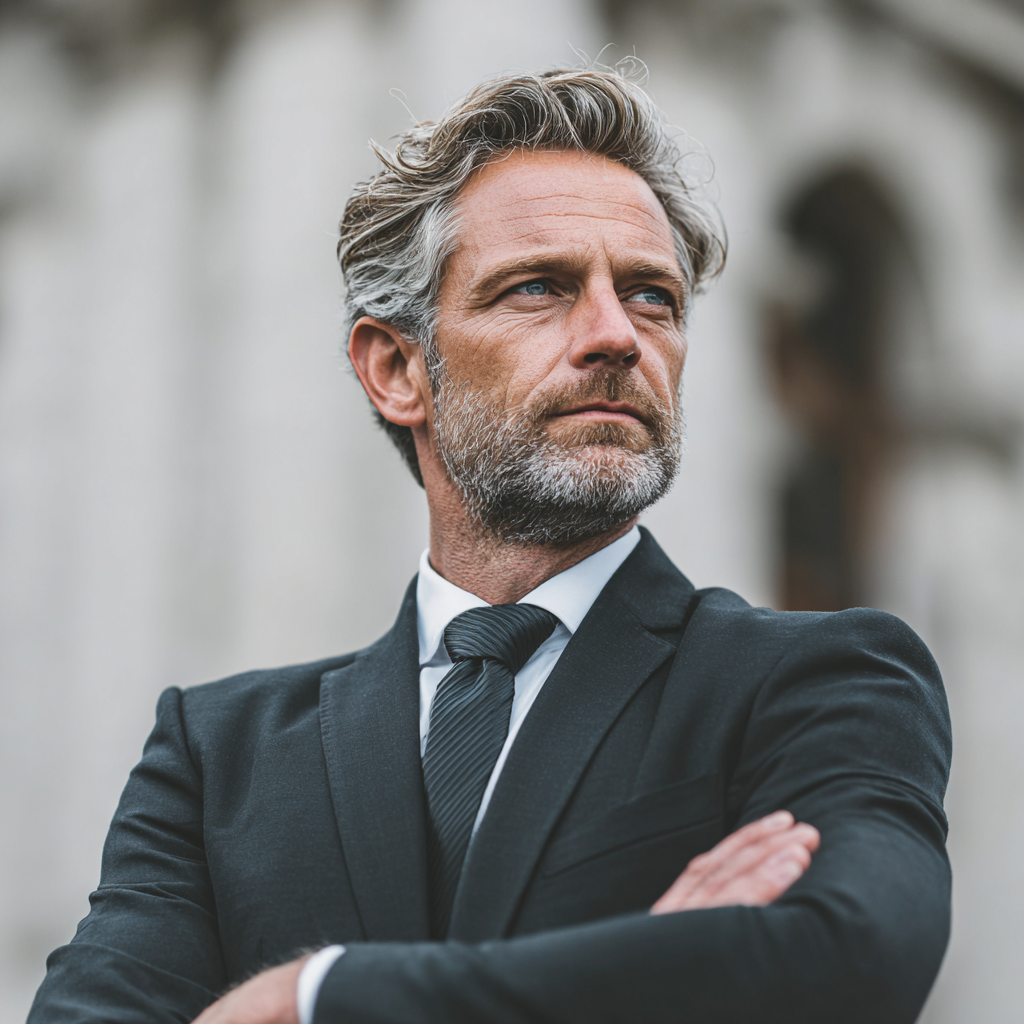 Confident man in business attire looking determined and focused